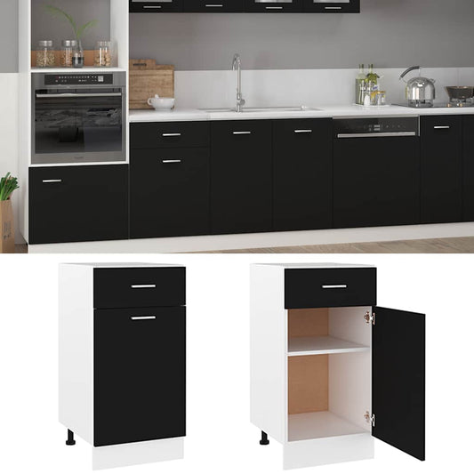 Kitchen Base Cabinet "Lyon" Engineered Wood Black 1x bottom cabinet (1 door 1 drawer) 40 cm