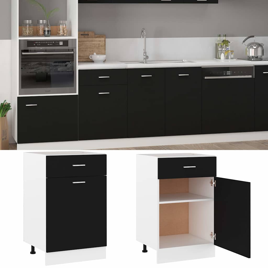 Kitchen Base Cabinet "Lyon" Engineered Wood Black 1x bottom cabinet (1 door 1 drawer) 50 cm