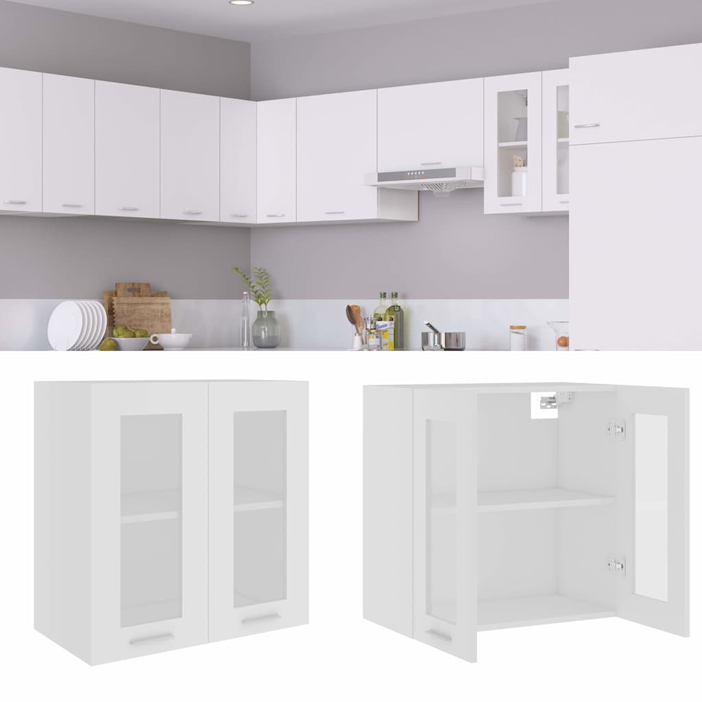 vidaXL Hanging Glass Cabinet | White | Engineered Wood, Glass | Compact 3