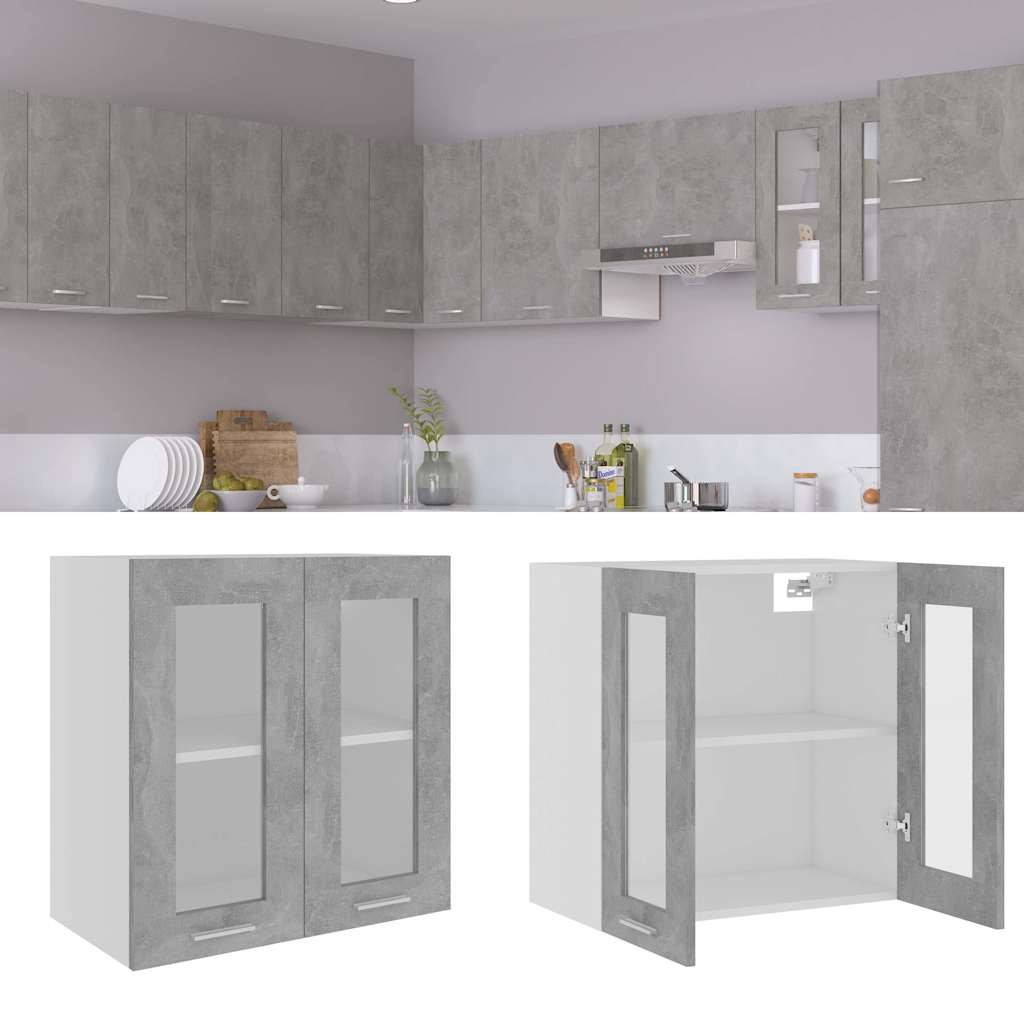 vidaXL Hanging Glass Cabinet | Concrete grey | Engineered wood | Medium 3