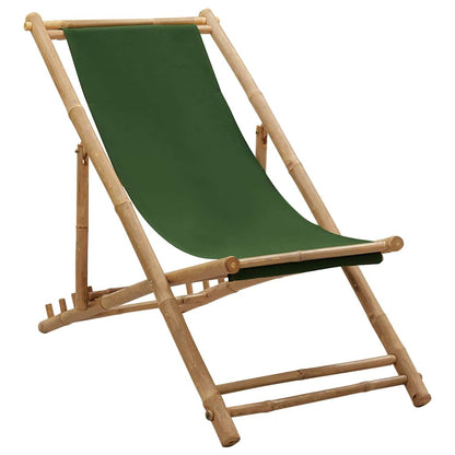 vidaXL Deck Chair Bamboo and Canvas Green 1