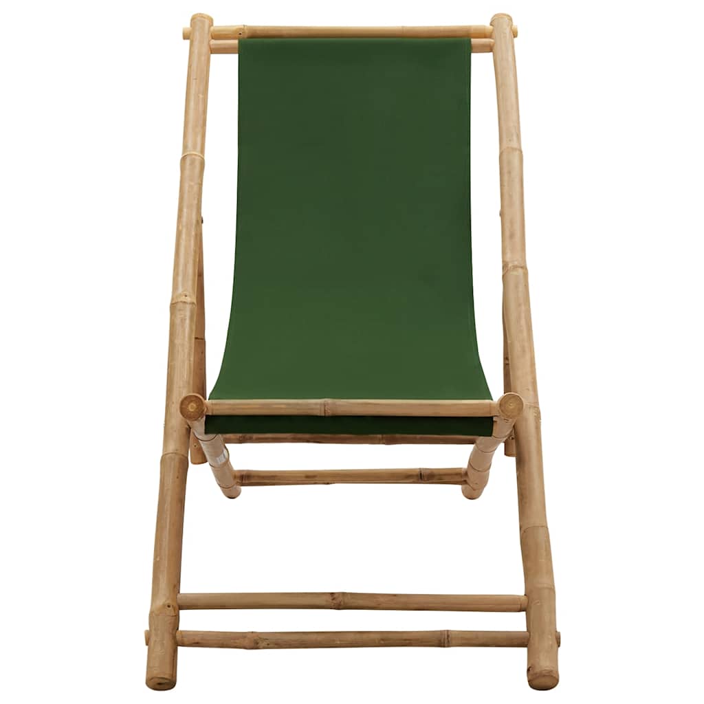 vidaXL Deck Chair Bamboo and Canvas Green 2