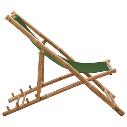 vidaXL Deck Chair Bamboo and Canvas Green 3