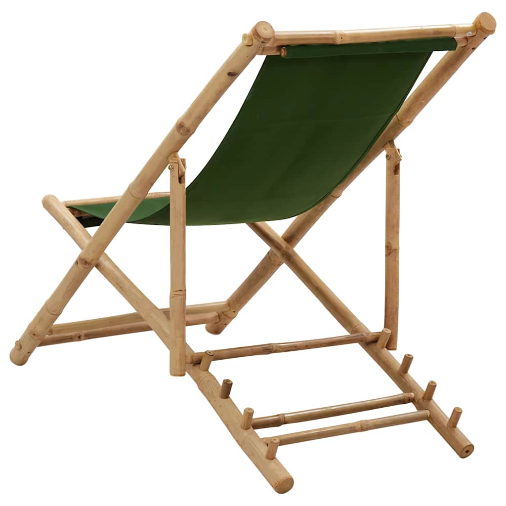 vidaXL Deck Chair Bamboo and Canvas Green 4