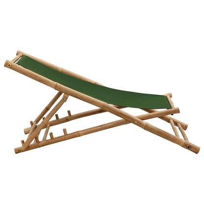 vidaXL Deck Chair Bamboo and Canvas Green 5
