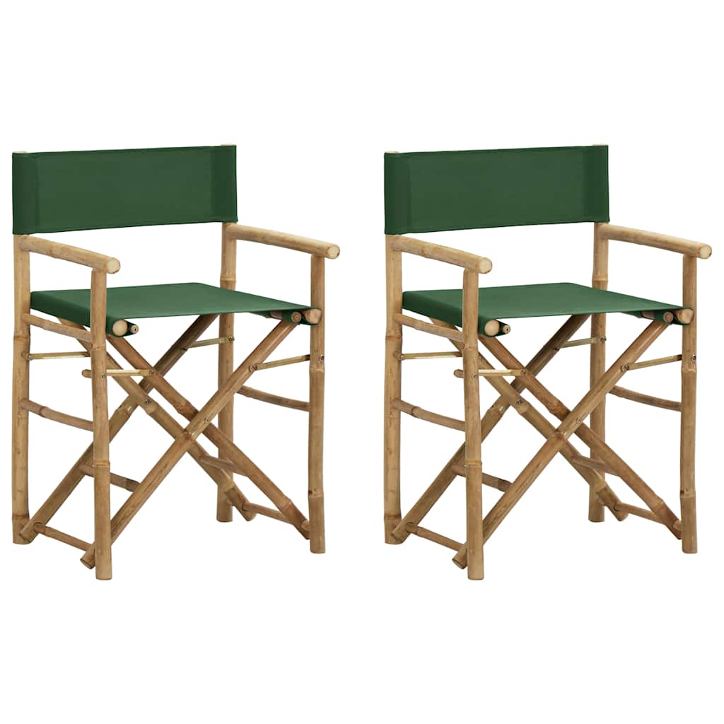 vidaXL Folding Director's Chairs 2 pcs Green Bamboo and Fabric 1
