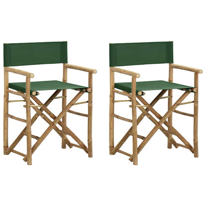 vidaXL Folding Director's Chairs 2 pcs Green Bamboo and Fabric 1