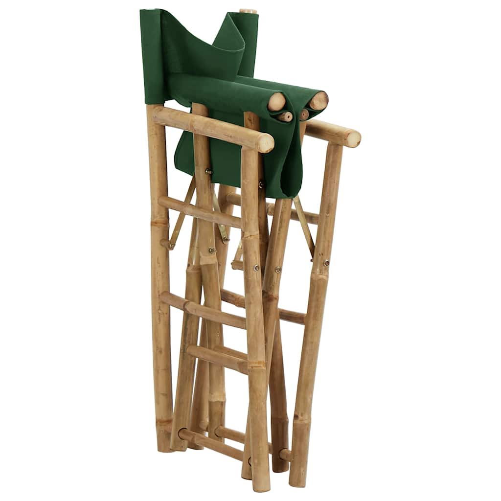 vidaXL Folding Director's Chairs 2 pcs Green Bamboo and Fabric 6