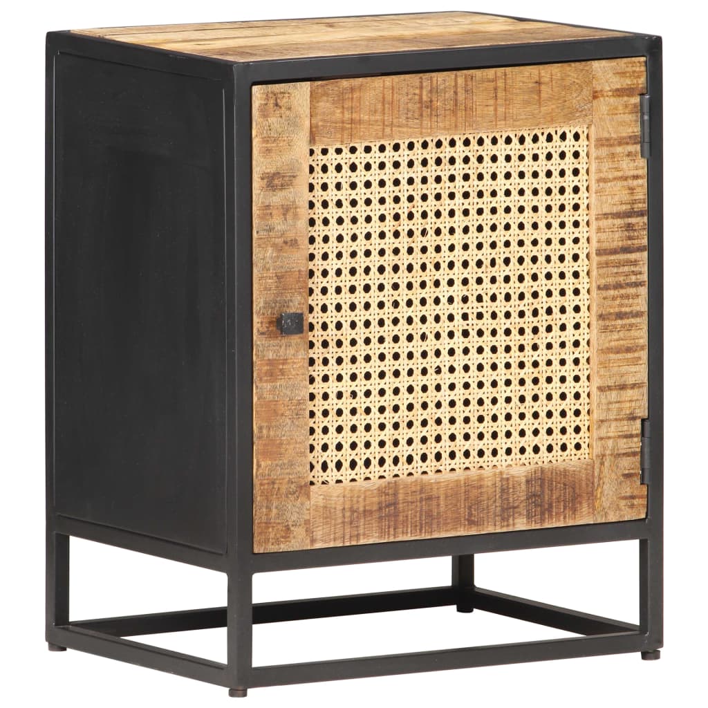 vidaXL Bedside Cabinet | Rough Mango Wood, Natural Cane 1