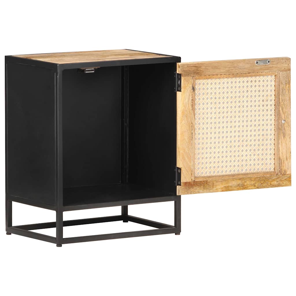 vidaXL Bedside Cabinet | Rough Mango Wood, Natural Cane 2