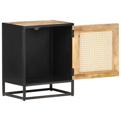 vidaXL Bedside Cabinet | Rough Mango Wood, Natural Cane 2