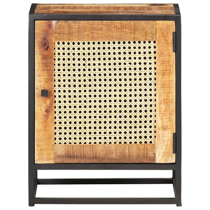 vidaXL Bedside Cabinet | Rough Mango Wood, Natural Cane 3