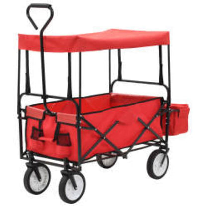 vidaXL Folding Hand Trolley with Canopy Steel Red 2