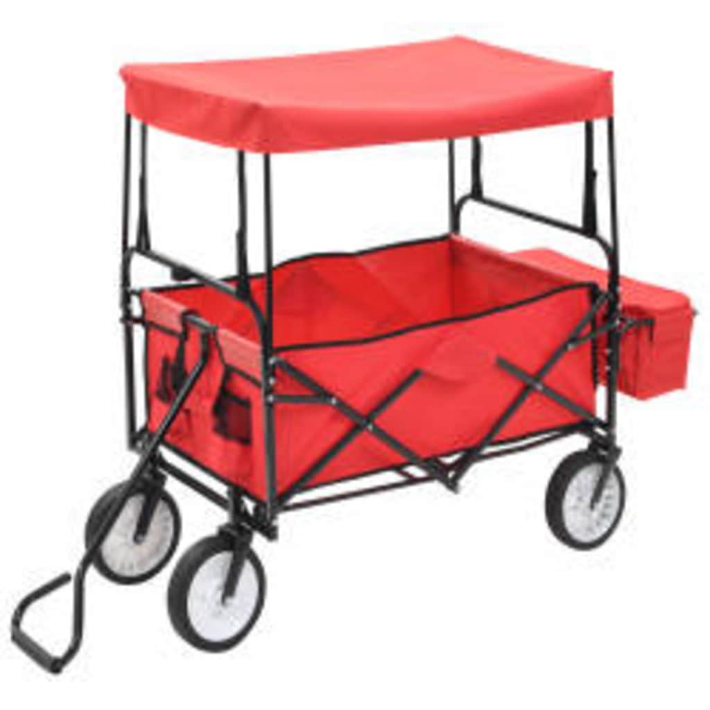 vidaXL Folding Hand Trolley with Canopy Steel Red 4
