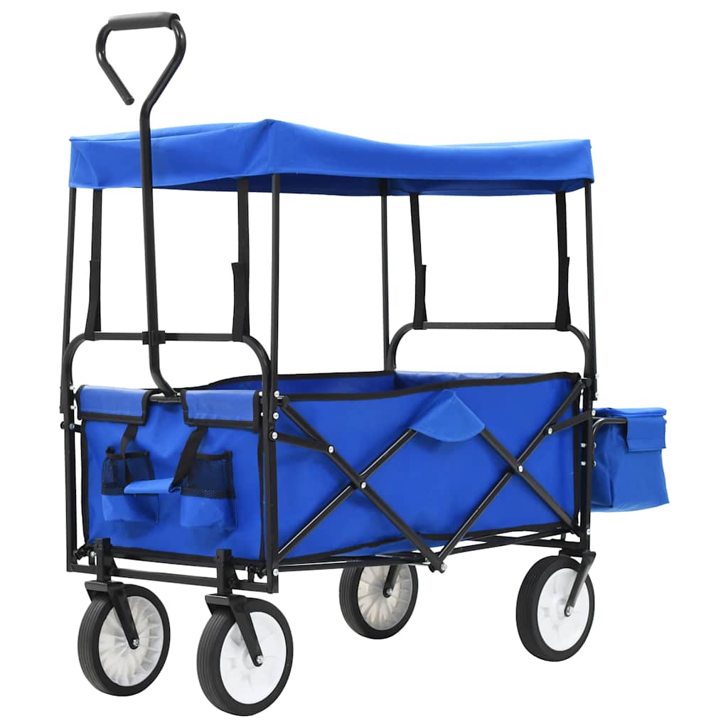 vidaXL Folding Hand Trolley with Canopy Steel Blue 2