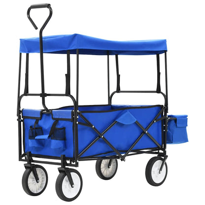 vidaXL Folding Hand Trolley with Canopy Steel Blue 2