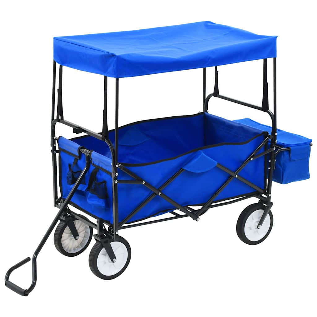 vidaXL Folding Hand Trolley with Canopy Steel Blue 3