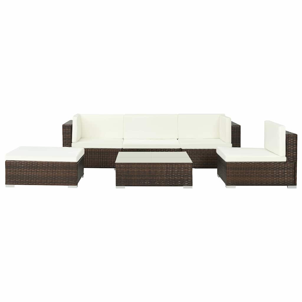vidaXL 6 Piece Garden Lounge Set with Cushions Poly Rattan Brown 2