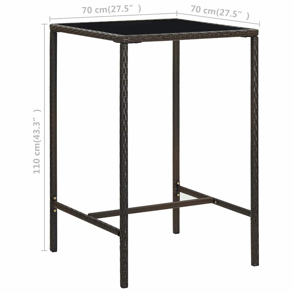 vidaXL Bar Table | Brown | PE rattan, tempered glass, powder-coated steel 6