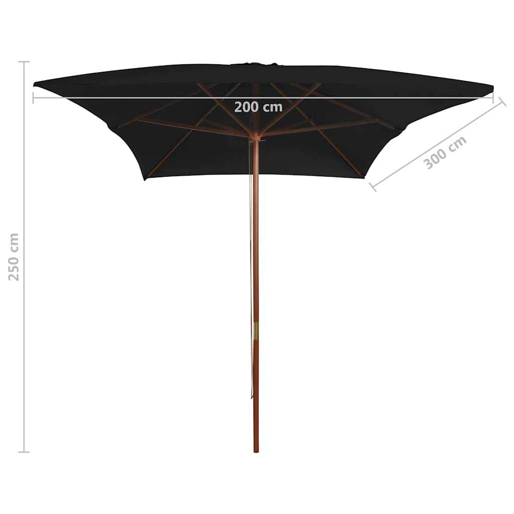 vidaXL Garden Parasol with Wooden Pole Black 200x300 cm 6