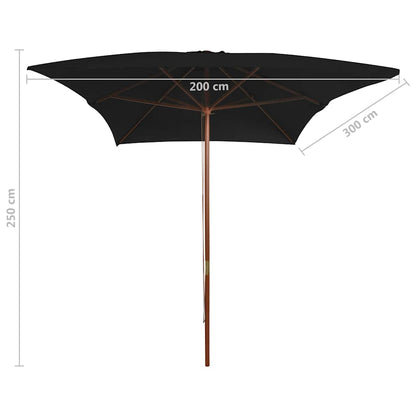 vidaXL Garden Parasol with Wooden Pole Black 200x300 cm 6