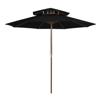 Double Decker Parasol with Wooden Pole 270 cm Black