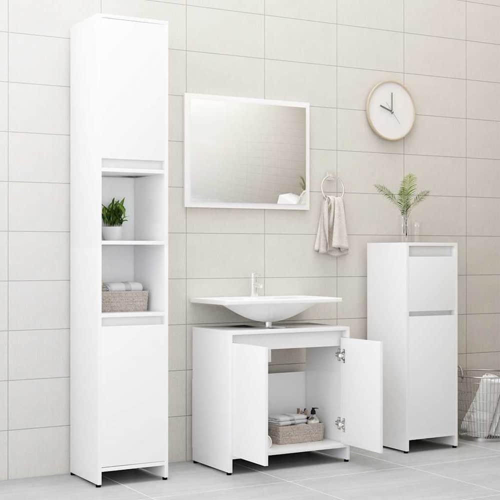 3 Piece Bathroom Furniture Set Engineered Wood White