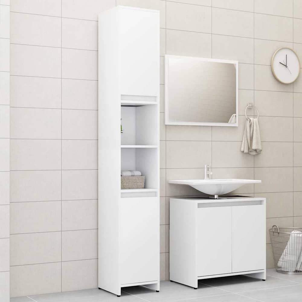 3 Piece Bathroom Furniture Set Engineered Wood White