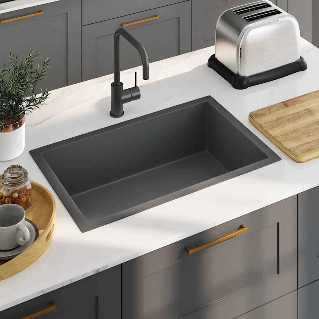 vidaXL Handmade Kitchen Sink Stainless Steel Black