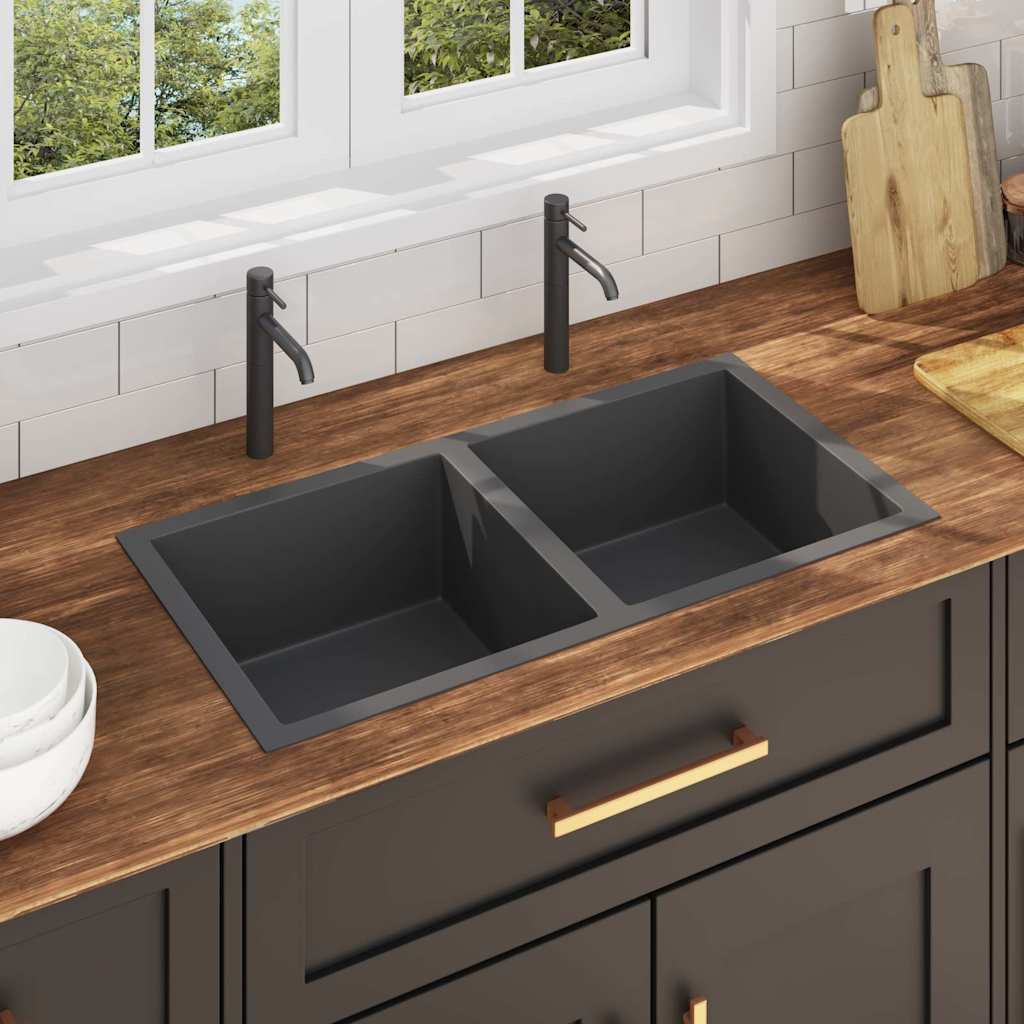 vidaXL Handmade Kitchen Sink Stainless Steel Black