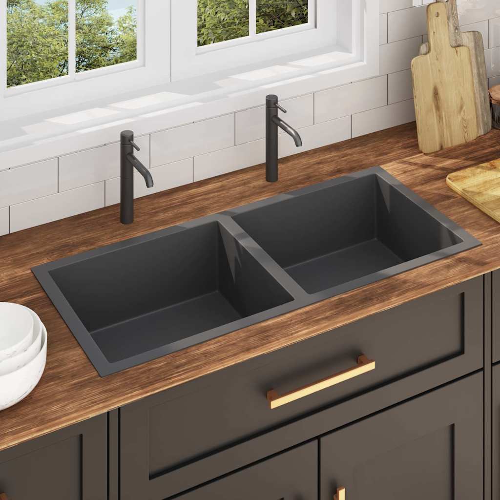 vidaXL Handmade Kitchen Sink Stainless Steel Black