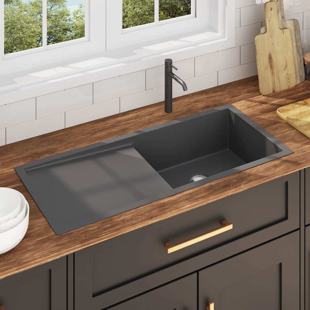 vidaXL Handmade Kitchen Sink Stainless Steel Black