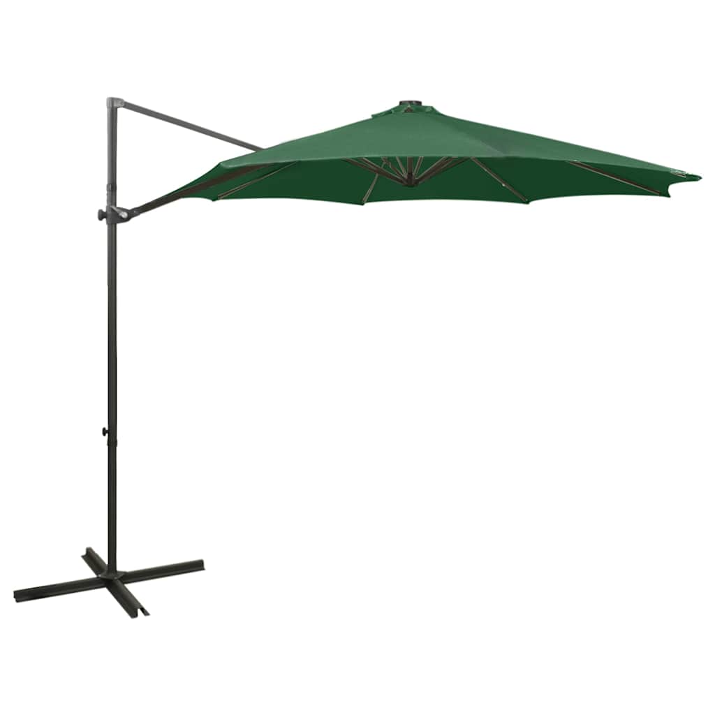 vidaXL Cantilever Garden Parasol with Pole and LED Lights Green 300 cm 1