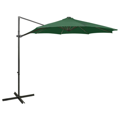 vidaXL Cantilever Garden Parasol with Pole and LED Lights Green 300 cm 1