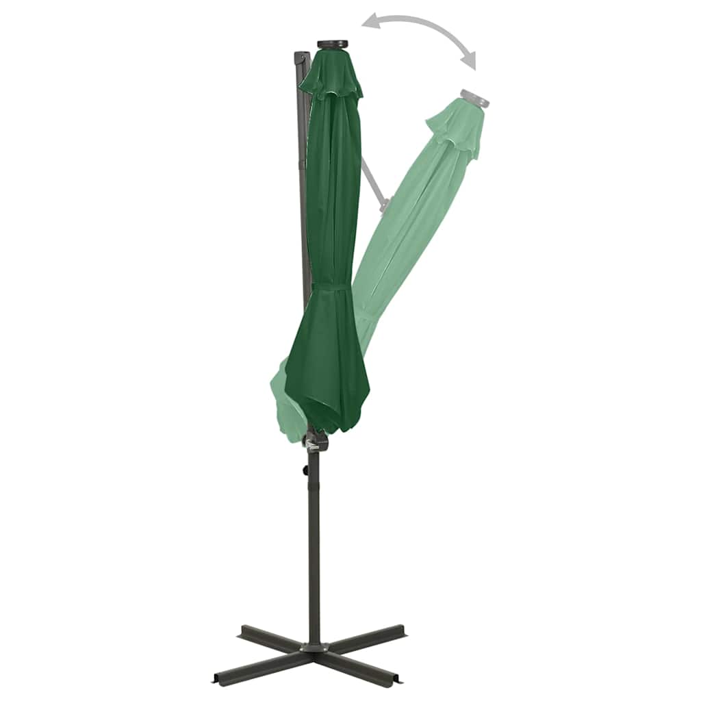 vidaXL Cantilever Garden Parasol with Pole and LED Lights Green 300 cm 3
