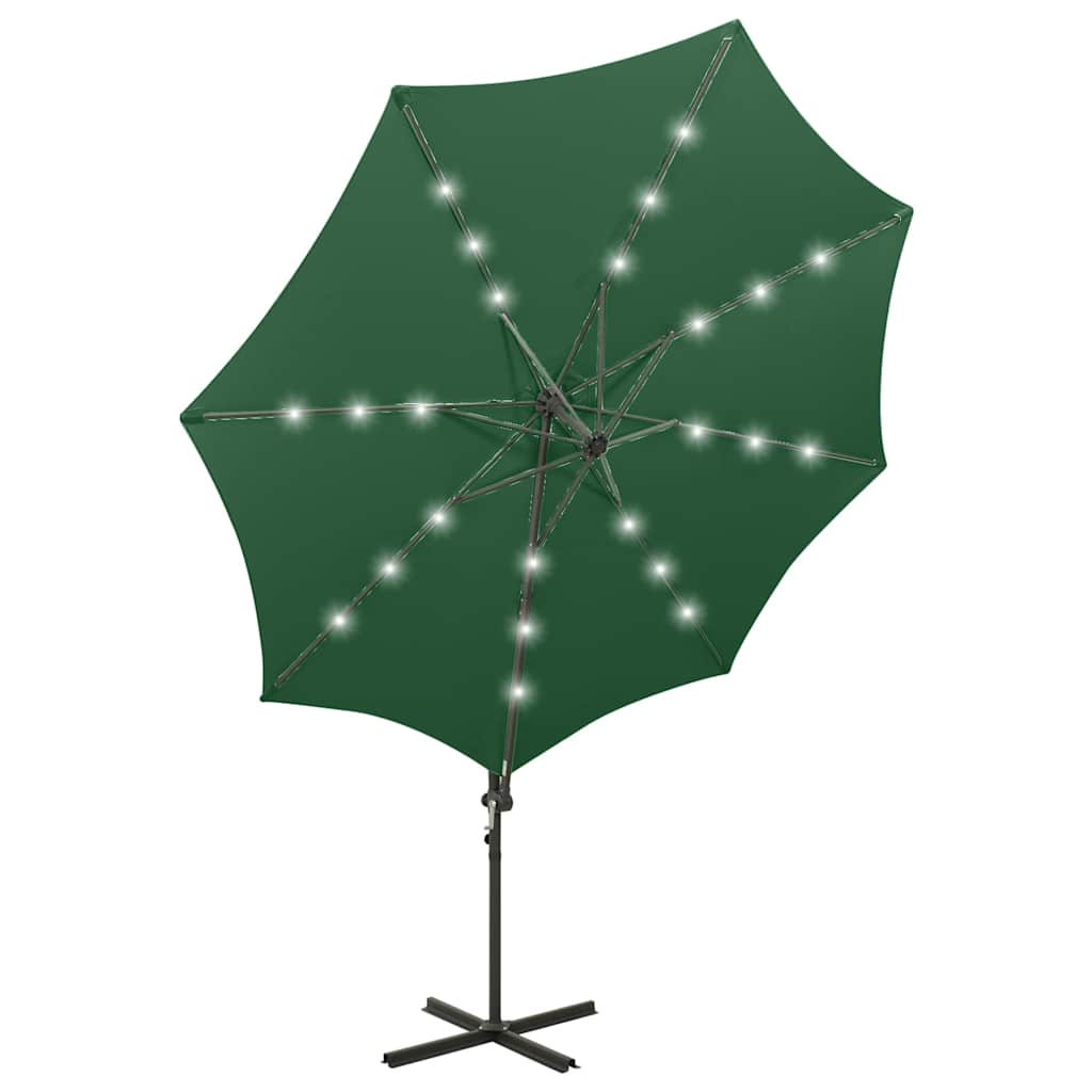 vidaXL Cantilever Garden Parasol with Pole and LED Lights Green 300 cm 5