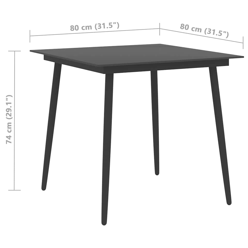 vidaXL Garden Table | Black | Powder-coated steel, glass | 80 x 80 x 74 cm 4