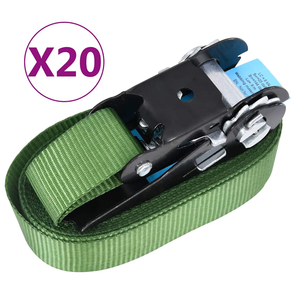 148895 vidaXL Ratchet Tie Down Straps 20 pcs 800 daN 6 m Green 2