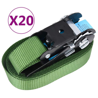 148895 vidaXL Ratchet Tie Down Straps 20 pcs 800 daN 6 m Green 2