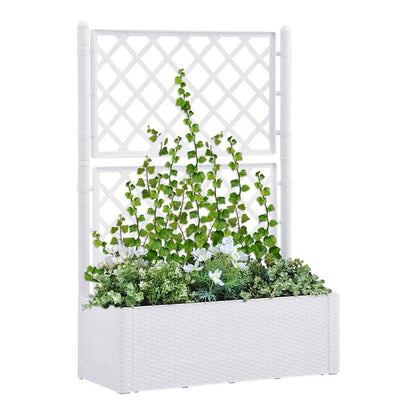 Garden Raised Bed with Trellis and Self Watering System White 100 x 43 x 142 cm