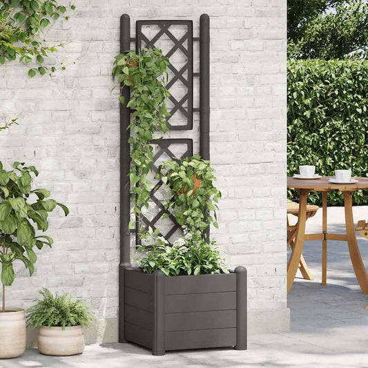 Garden Planter with Trellis PP Anthracite 43 x 43 x 142 cm