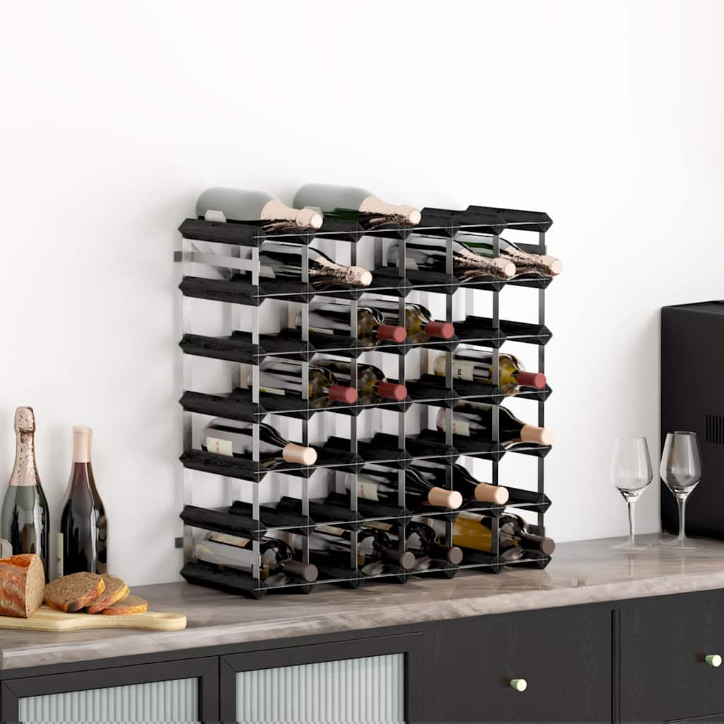 vidaXL Wine Rack for 42 Bottles Black Solid Pine Wood 1