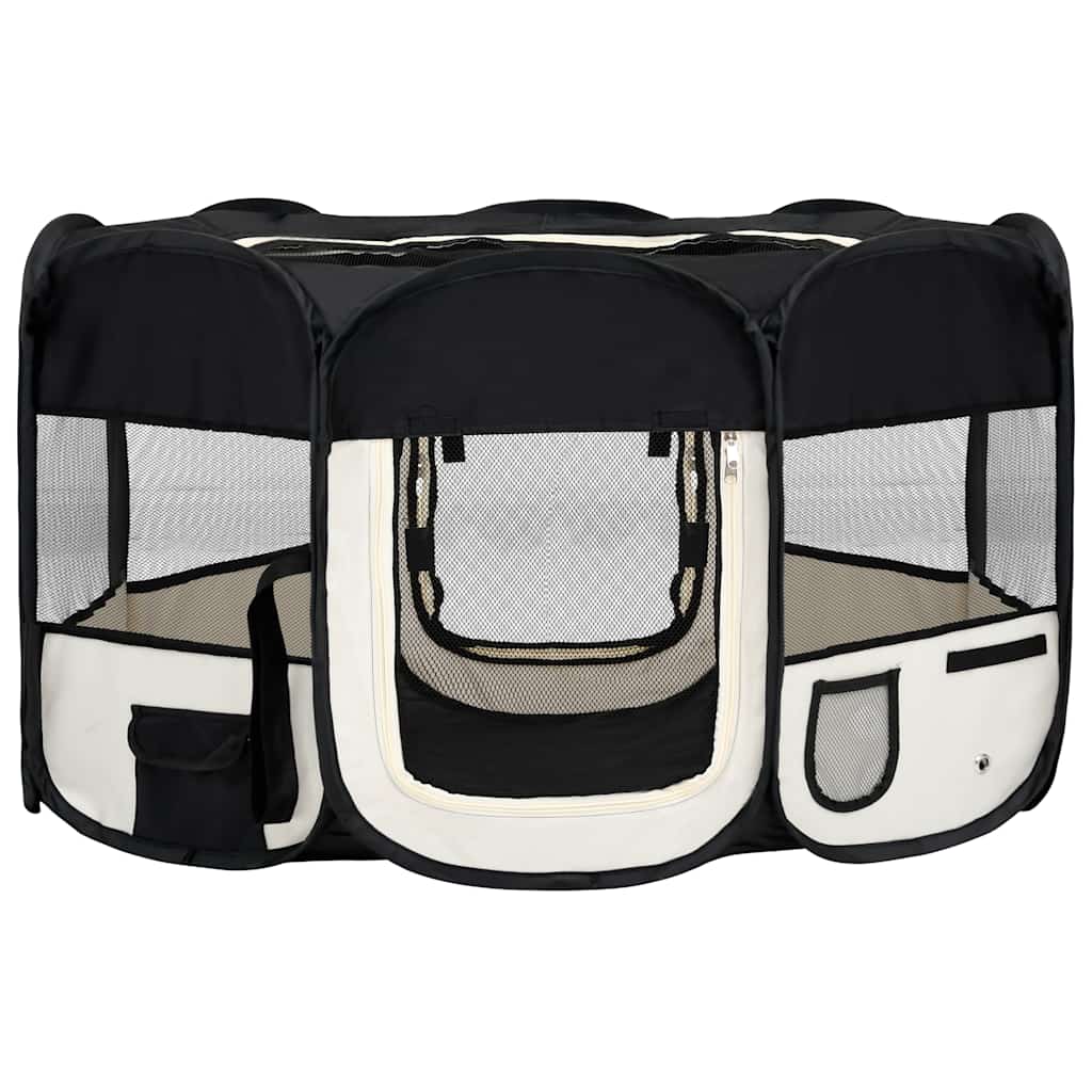 vidaXL Dog Playpen | Black and Cream | Polyester | Foldable | Dog Playpen 2