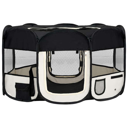 vidaXL Dog Playpen | Black and Cream | Polyester | Foldable | Dog Playpen 2