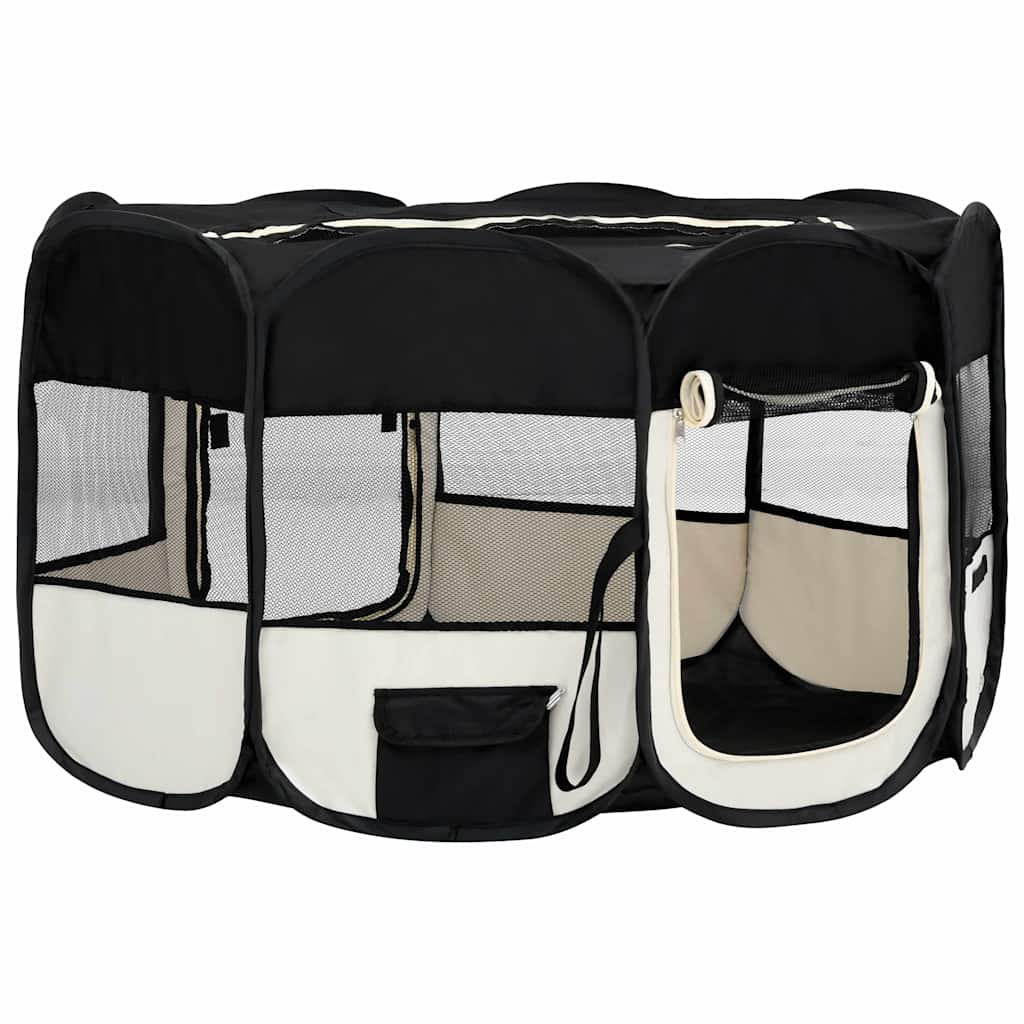 vidaXL Dog Playpen | Black and Cream | Polyester | Foldable | Dog Playpen 3
