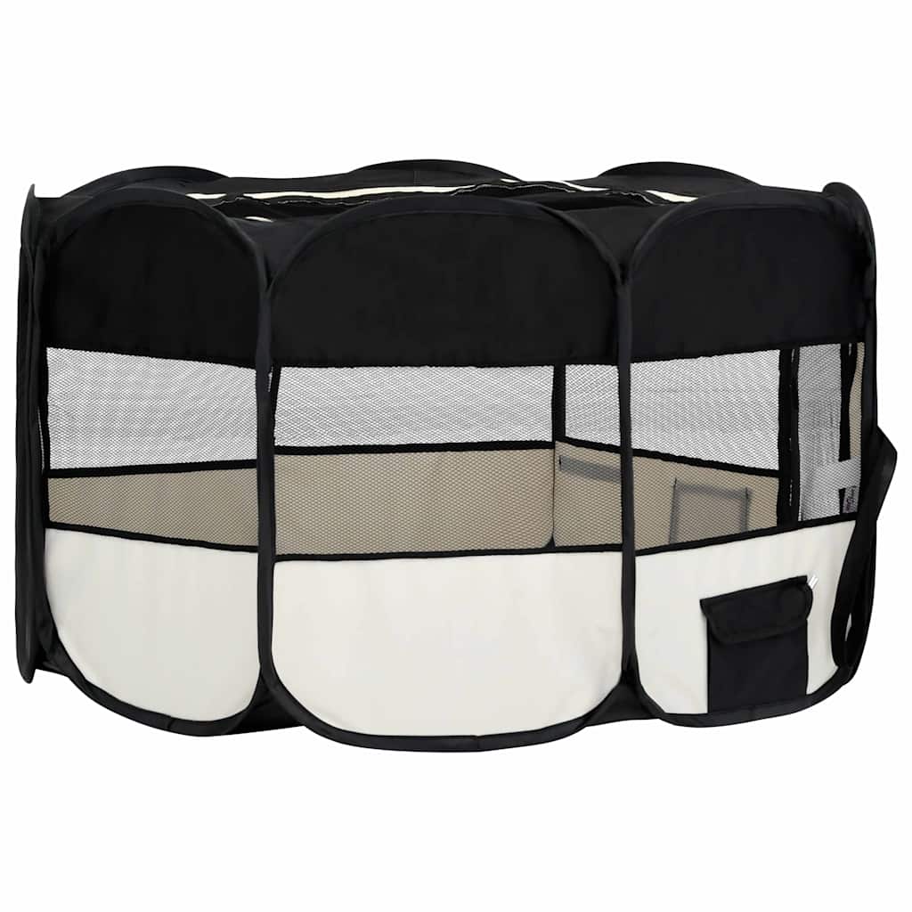 vidaXL Dog Playpen | Black and Cream | Polyester | Foldable | Dog Playpen 4