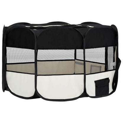 vidaXL Dog Playpen | Black and Cream | Polyester | Foldable | Dog Playpen 4