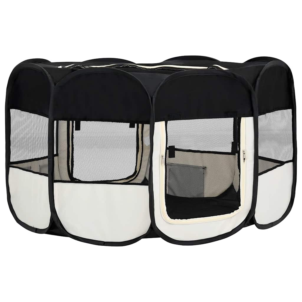vidaXL Dog Playpen | Black and Cream | Polyester | Foldable | Dog Playpen 5