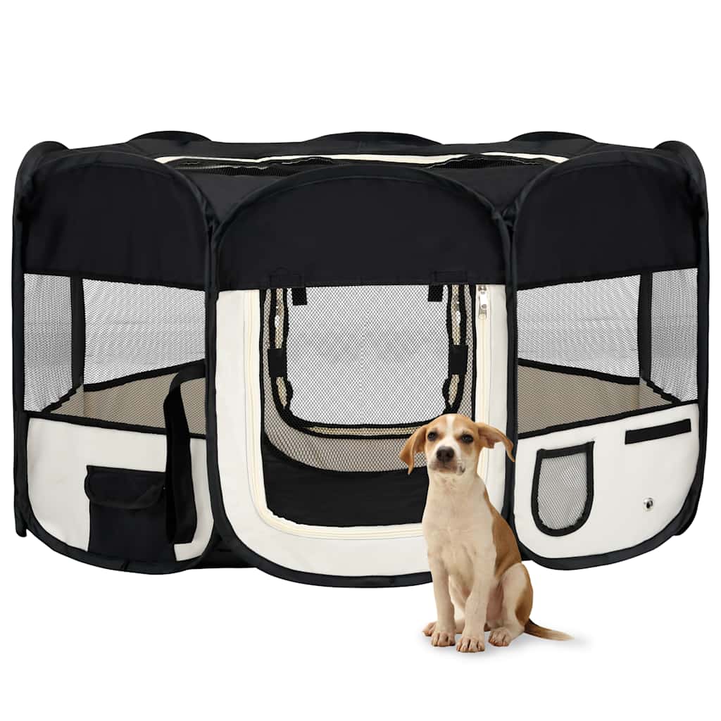 vidaXL Dog Playpen | Black and Cream | Polyester | Foldable | Dog Playpen 1