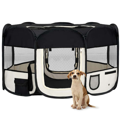 vidaXL Dog Playpen | Black and Cream | Polyester | Foldable | Dog Playpen 1